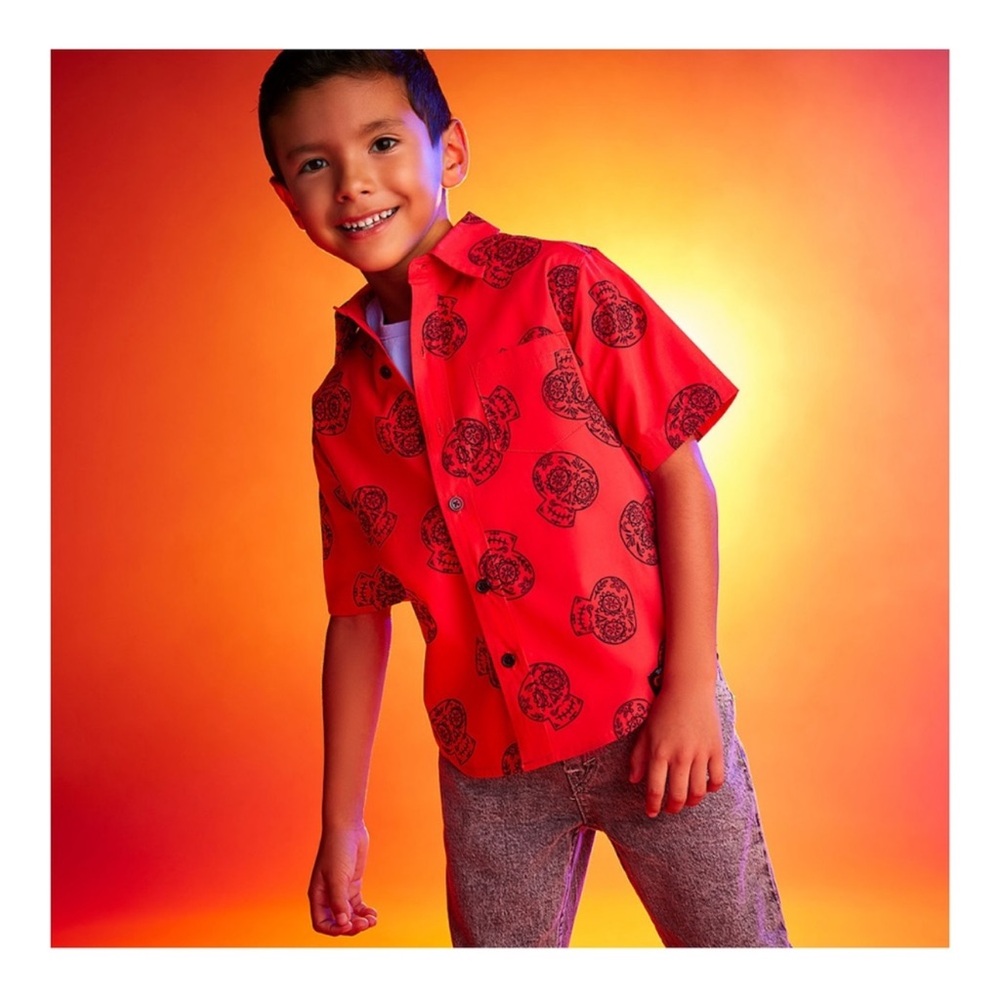 Disney Red Button Down Shirt with Floral Pattern